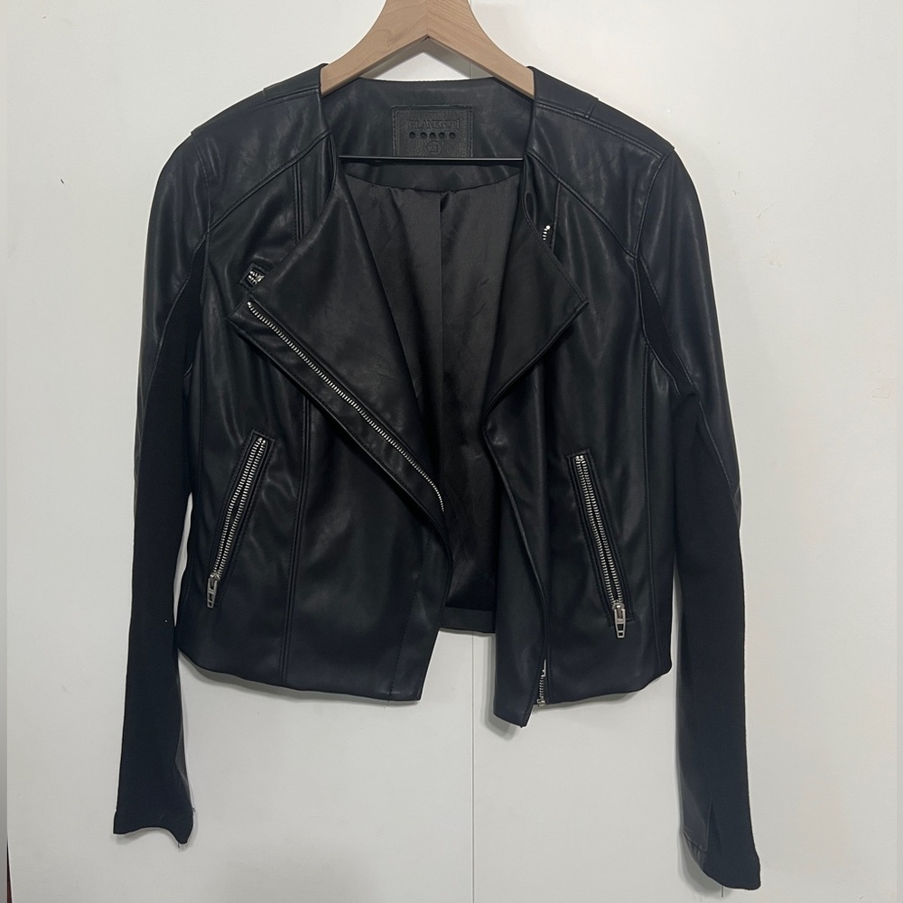 BLANKNYC Record Breaker Collarless Faux Leather Moto Jacket